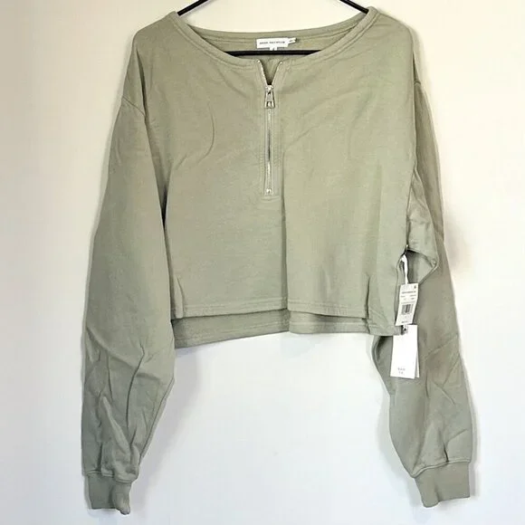 NWT Good American Essentials Green Collarless Half Zip Sweatshirt - Size 2 (M)